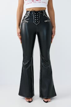 CHARLIE HIGH RISE LACE-UP FAUX LEATHER FLARE PANT, image 1