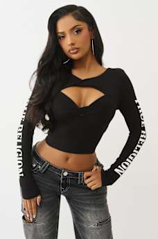 RIBBED LOGO TWISTED KEYHOLE TOP, image 1