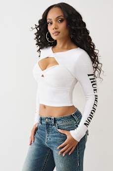 RIBBED LOGO TWISTED KEYHOLE TOP, image 1