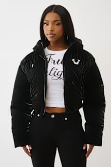 CHAQUETA ACOLCHADA DE ALTO BRILLO CON CAPUCHA, image 1