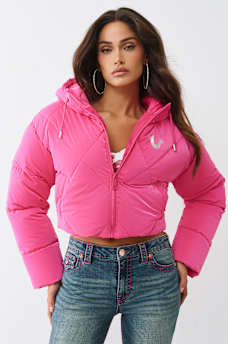 CHAQUETA ACOLCHADA DE ALTO BRILLO CON CAPUCHA, image 1