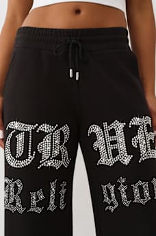 PANTALONES DEPORTIVOS DE PIERNA ANCHA CON LETRAS CON CRISTALES, image 2