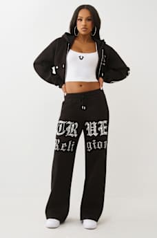 PANTALONES DEPORTIVOS DE PIERNA ANCHA CON LETRAS CON CRISTALES, image 3