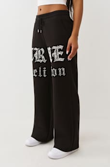 PANTALONES DEPORTIVOS DE PIERNA ANCHA CON LETRAS CON CRISTALES, image 4