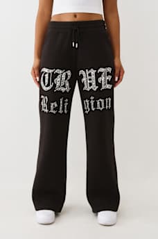 PANTALONES DEPORTIVOS DE PIERNA ANCHA CON LETRAS CON CRISTALES, image 1