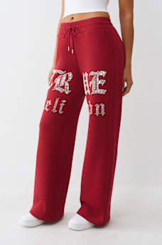 PANTALONES DEPORTIVOS DE PIERNA ANCHA CON LETRAS CON CRISTALES, image 3