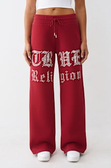 PANTALONES DEPORTIVOS DE PIERNA ANCHA CON LETRAS CON CRISTALES, image 1