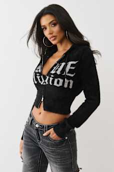 JACQUARD LOGO FUZZY ZIP HOODIE, image 4