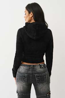 JACQUARD LOGO FUZZY ZIP HOODIE, image 5