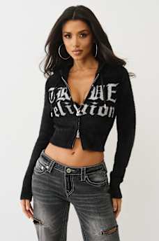 JACQUARD LOGO FUZZY ZIP HOODIE, image 1