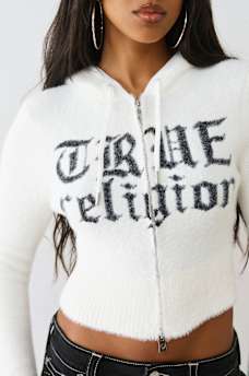 JACQUARD LOGO FUZZY ZIP HOODIE, image 2