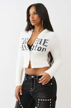 JACQUARD LOGO FUZZY ZIP HOODIE, image 4