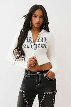 JACQUARD LOGO FUZZY ZIP HOODIE, image 1