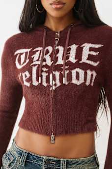 JACQUARD LOGO FUZZY ZIP HOODIE, image 2