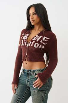 JACQUARD LOGO FUZZY ZIP HOODIE, image 4