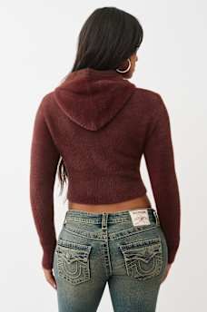 JACQUARD LOGO FUZZY ZIP HOODIE, image 5