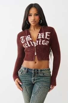 JACQUARD LOGO FUZZY ZIP HOODIE, image 1