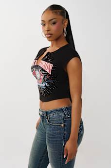 CAMISETA CON CUELLO EN V GASTADA CON BUDDHA CON CRISTALES, image 4