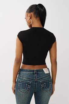 CAMISETA CON CUELLO EN V GASTADA CON BUDDHA CON CRISTALES, image 5