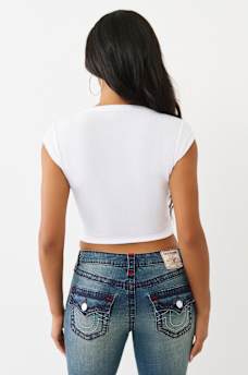 DISTRESSED BUDDHA CRYSTAL  V-NOTCH TEE, image 5