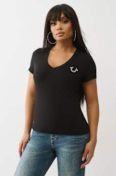 CRYSTAL BUDDHA V NECK TEE, image 2