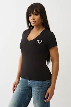 CRYSTAL BUDDHA V NECK TEE, image 4