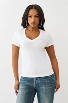 CRYSTAL BUDDHA V NECK TEE, image 2