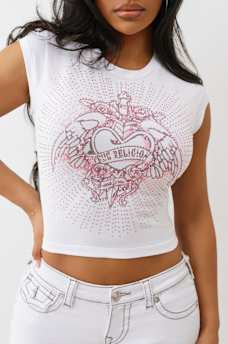 CRYSTAL WINGED HEART GRAPHIC BABY TEE, image 1