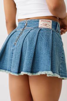 ASYMMETRIC PLEATED DENIM MINI SKIRT, image 6