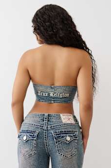 EMBROIDERED DENIM HALTER CORSET TOP, image 2