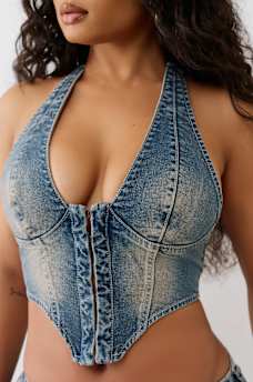 EMBROIDERED DENIM HALTER CORSET TOP, image 5