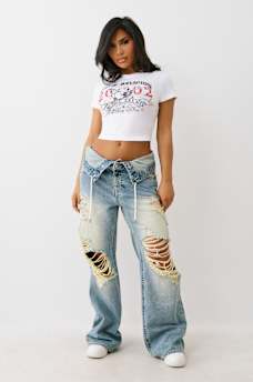 BOBBI DOUBLE WAISTBAND DISTRESSED BAGGY JEAN, image 2