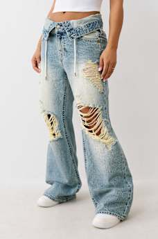 BOBBI DOUBLE WAISTBAND DISTRESSED BAGGY JEAN, image 3