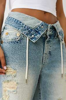 BOBBI DOUBLE WAISTBAND DISTRESSED BAGGY JEAN, image 6