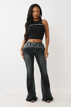 RUCHED MID RISE FLARE JEAN, image 2
