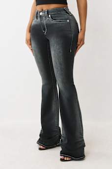RUCHED MID RISE FLARE JEAN, image 3