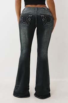 RUCHED MID RISE FLARE JEAN, image 4