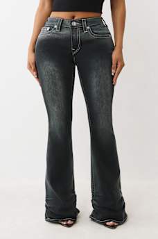 RUCHED MID RISE FLARE JEAN, image 1