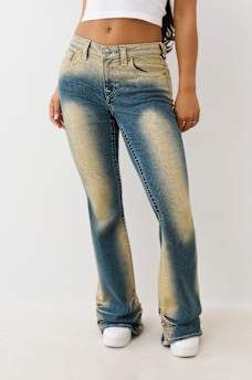 RUCHED MID RISE FLARE JEAN, image 1