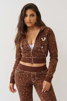 LEOPARD CRYSTAL BIG T SHRUNKEN HOODIE, image 3