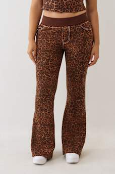 LEOPARD MID RISE BIG T FLARE SWEAT PANT, image 3