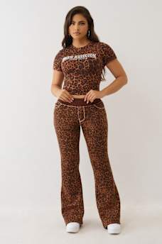 LEOPARD MID RISE BIG T FLARE SWEAT PANT, image 4