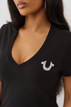 CRYSTAL BUDDHA GRAPHIC V-NECK TEE, image 6