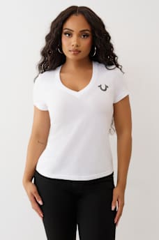 CRYSTAL BUDDHA GRAPHIC V-NECK TEE, image 2