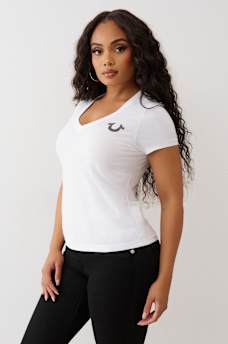 CRYSTAL BUDDHA GRAPHIC V-NECK TEE, image 4