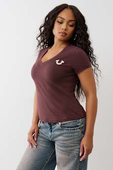 CRYSTAL BUDDHA GRAPHIC V-NECK TEE, image 4