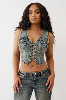 LACE UP DENIM VEST, image 2