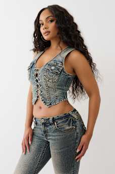 LACE UP DENIM VEST, image 4