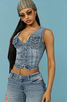 LACE UP DENIM VEST, image 1