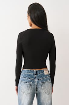 RIBBED V NOTCH LONG SLEEVE TEE, image 5